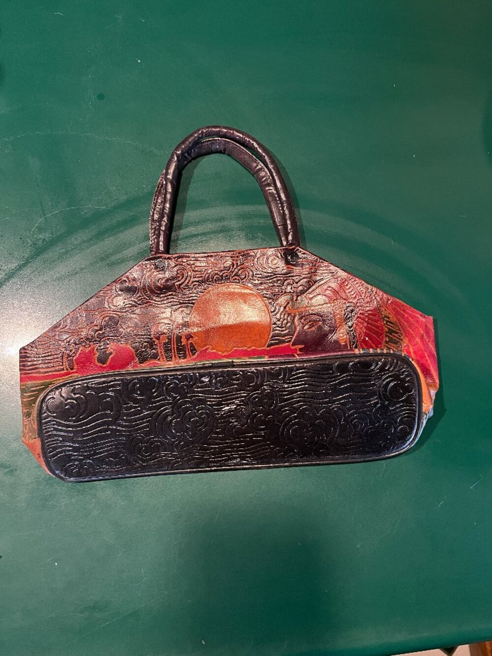 Vintage Shantiniketan Hand-Tooled Embossed Leather Handbag - Picture 2 of 6